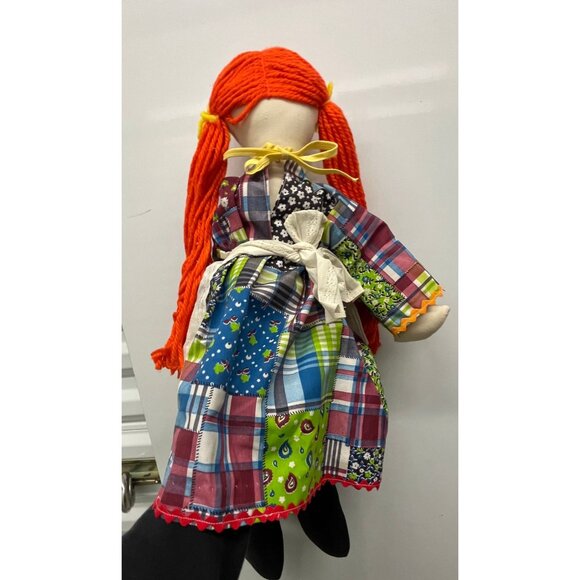 Handmade 22" Cloth Doll Long Red Hair In Pig Tales Calico Dress White Bloomemers - Picture 6 of 9